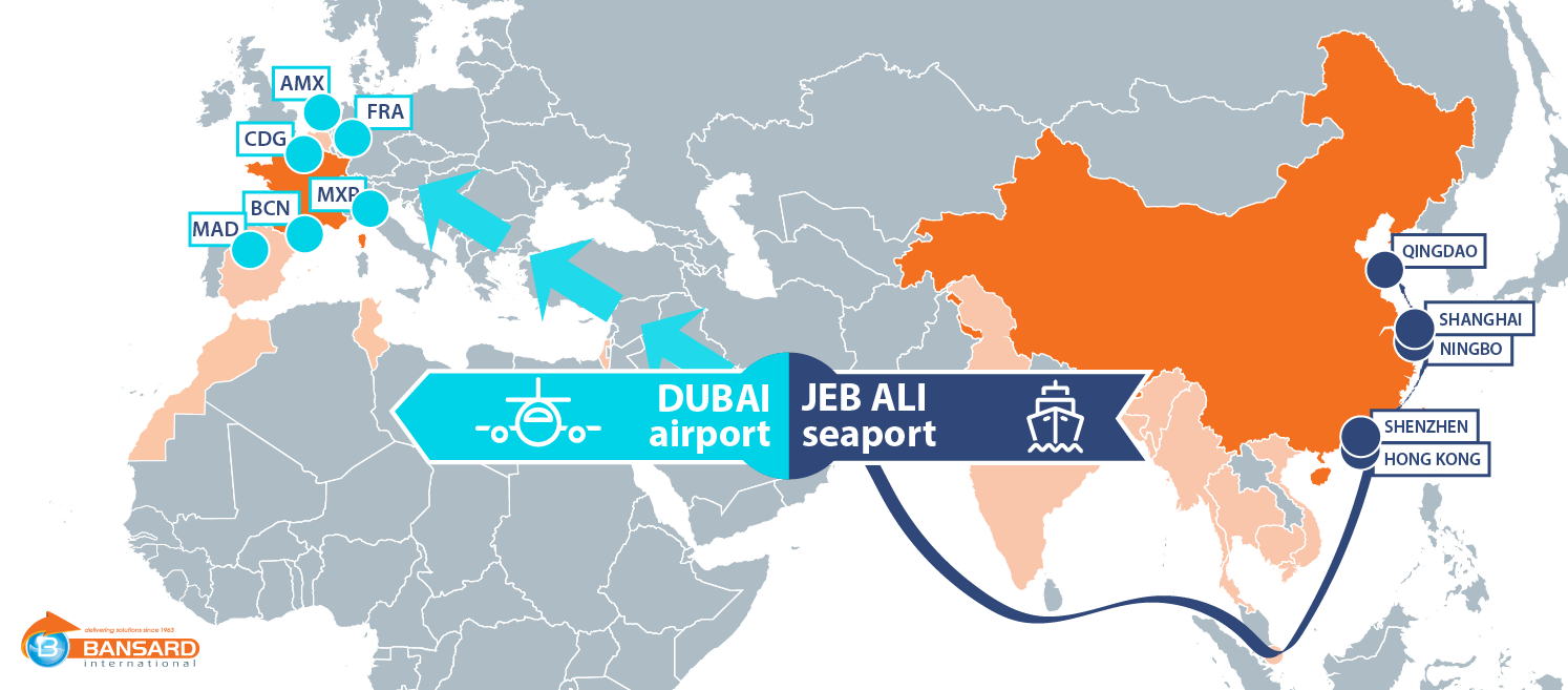 bansard sea air solutions from china to europe via dubai, dxb
